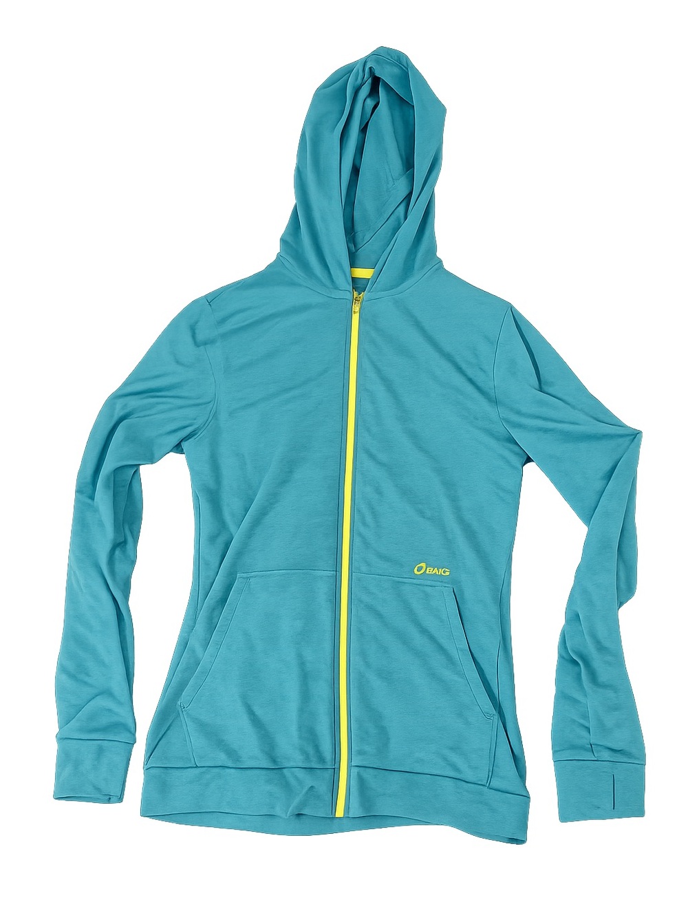 Oasis Teal Zip-Up Hoodie with Yellow Zipper